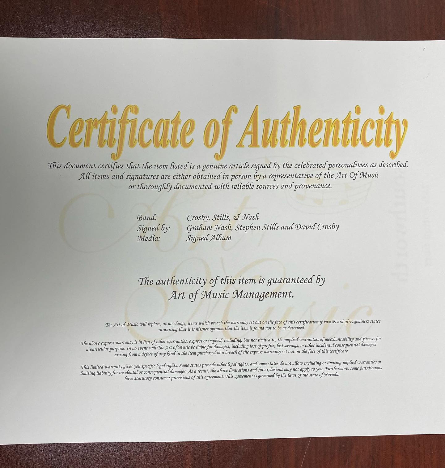 CROSBY, STILLS & NASH - AUTOGRAPHED ALBUM COVER - W/COA