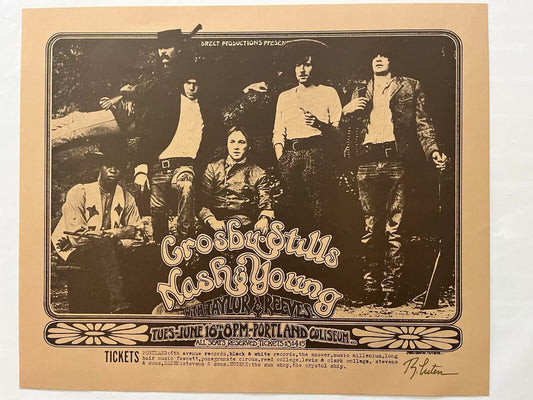 Original Poster - Crosby Stills Nash & Young - Portland Coliseum 6/16/1970 - Signed By Artist Randy Tuten
